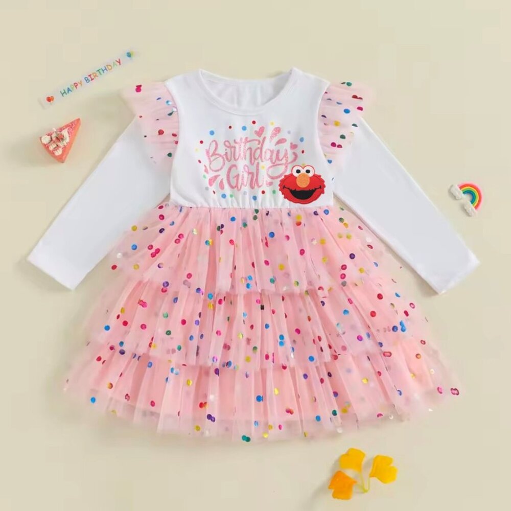 Birthday Girl Pink Polka Dot Tulle Dress for Kids